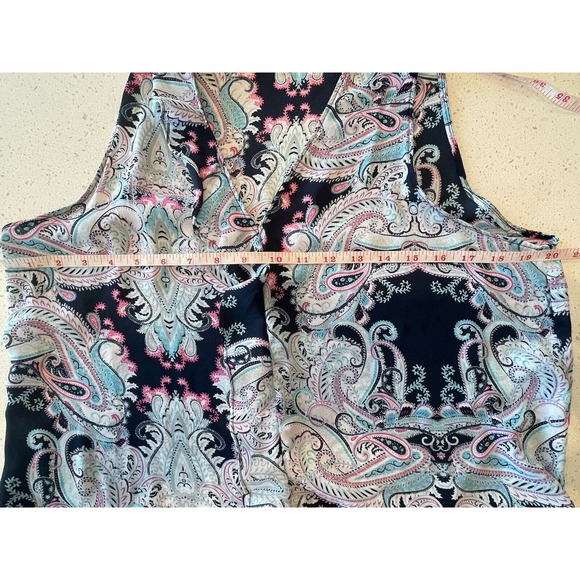 Banana Republic Black Teal Abstract Pattern Ruffled‎ Women’s Size Large - Picture 2 of 8